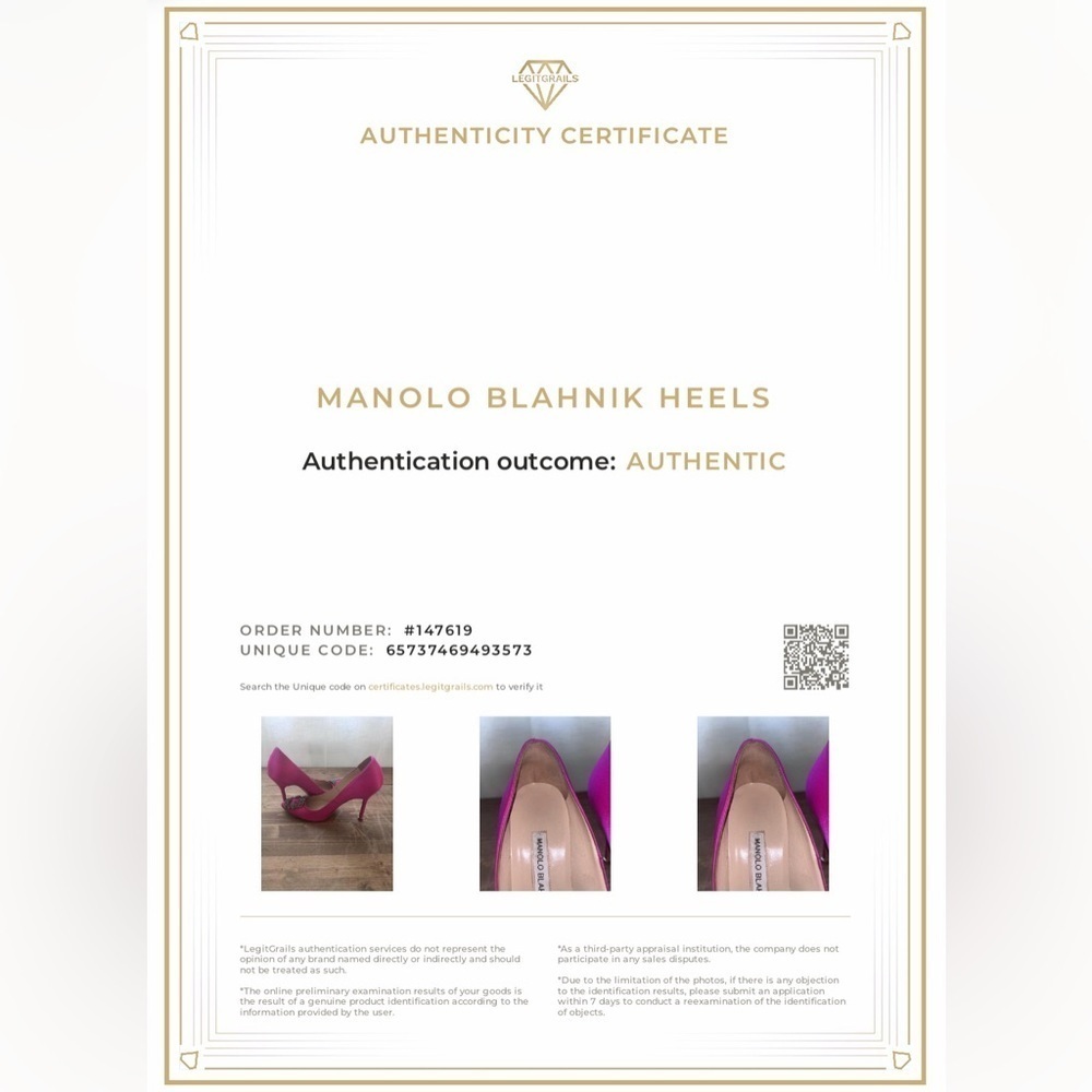 MANOLO BLAHNIK “HANGISI” Fuchsia Satin Jewel Buckle Pumps-Size 6 (AUTHENTICATED) - Picture 16 of 16